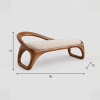 Upholstered Bench With Arched Wood Back Rail And Loop Legs dimension diagram with width, height and depth