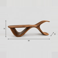 Upswept Tail Bench With Flat Plank Seat And Swooping Base dimension diagram with width, height and depth