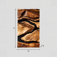 Vertical Carved Wall Art with Flowing Grain Forms dimension diagram with width and height