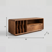 Vertical Slot TV Stand With Two Drawers And Open Shelf dimension diagram with width, height and depth