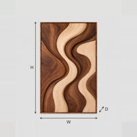 Wall Art Panel With Flowing Wave Bands In Dark And Pale Wood dimension diagram with width and height
