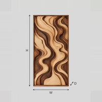 Wall Art Panel With Layered Flowing Waves In Light And Dark Wood dimension diagram with width and height