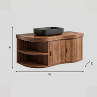 Wall Mounted Bathroom Vanity With Wavy Front And Open Shelves dimension diagram with width, height and depth