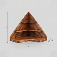Wall Mounted Corner Desk With Two Shelves And Wavy Front Edge dimension diagram with width, height and depth