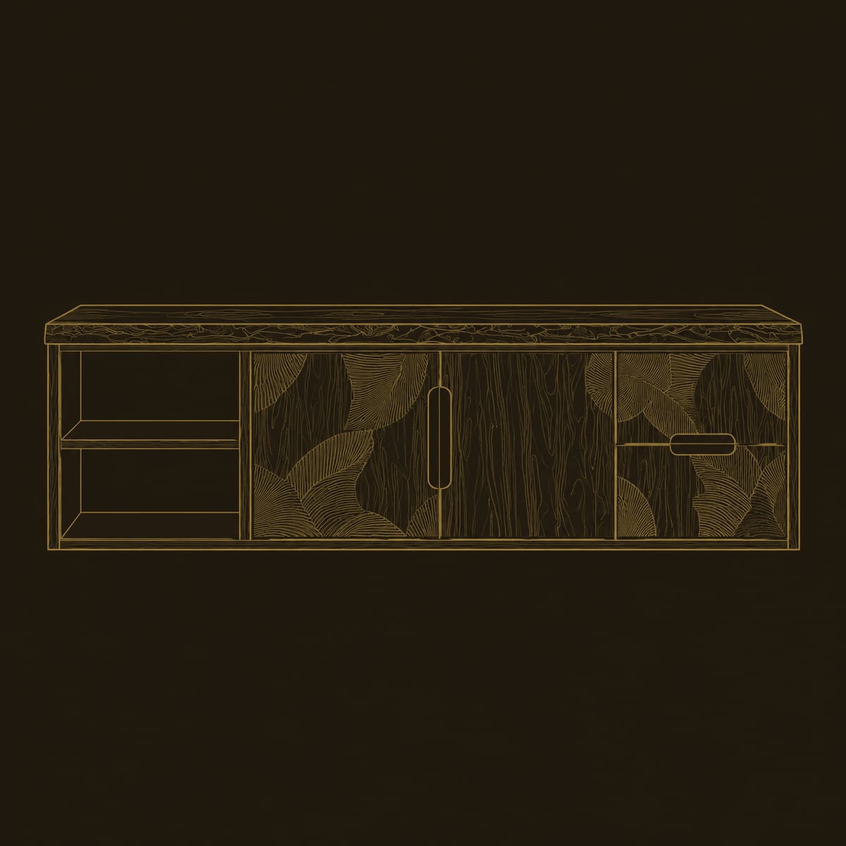 Wall Mounted Live Edge Bathroom Vanity With Leaf Relief Fronts dimension diagram