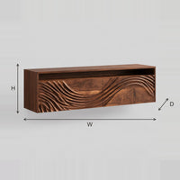 Wall Mounted Makeup Vanity With Wave Carved Front Panels dimension diagram with width, height and depth