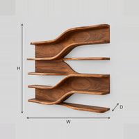 Wall Mounted Wave Shelves With Flowing Curved Backboard dimension diagram with width, height and depth