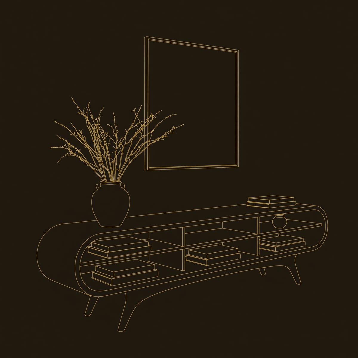 Warm Grain Capsule TV Cabinet for a Scandinavian Room dimension diagram