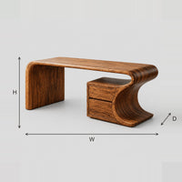 Waterfall Desk With Two Drawers And S Curve Pedestal dimension diagram with width, height and depth