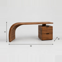 Waterfall Leg Desk With Sweeping Top And Two Drawers dimension diagram with width, height and depth