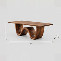 Wave Base Dining Table With Flat Rectangular Slab Top dimension diagram with width, height and depth