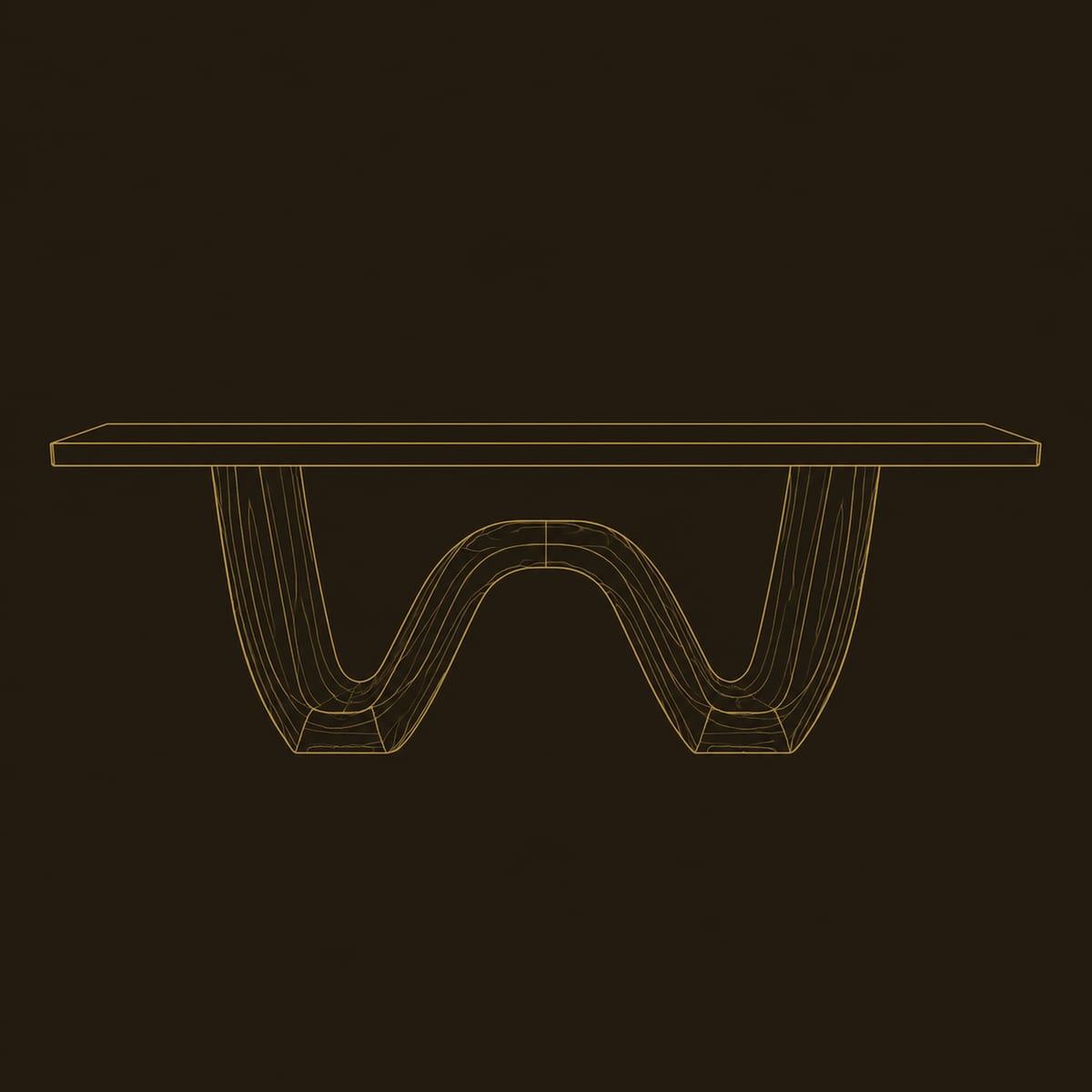 Wave Base Dining Table With Flat Rectangular Slab Top dimension diagram