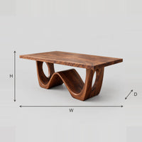 Wave Base Dining Table With Open Arch Ends And Slab Top dimension diagram with width, height and depth