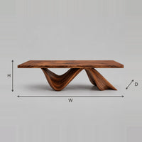 Wave Base Dining Table With Thick Slab Top And Ribbon Legs dimension diagram with width, height and depth