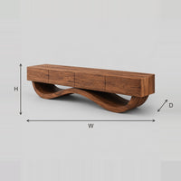 Wave Base TV Stand With A Long Four Panel Front dimension diagram with width, height and depth