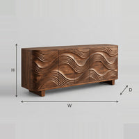 Wave Carved Door Sideboard With Soft Edges And Short Feet dimension diagram with width, height and depth