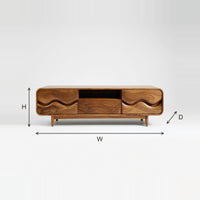 Wave Carved Door TV Cabinet for a Mid Century Room dimension diagram with height, width and depth