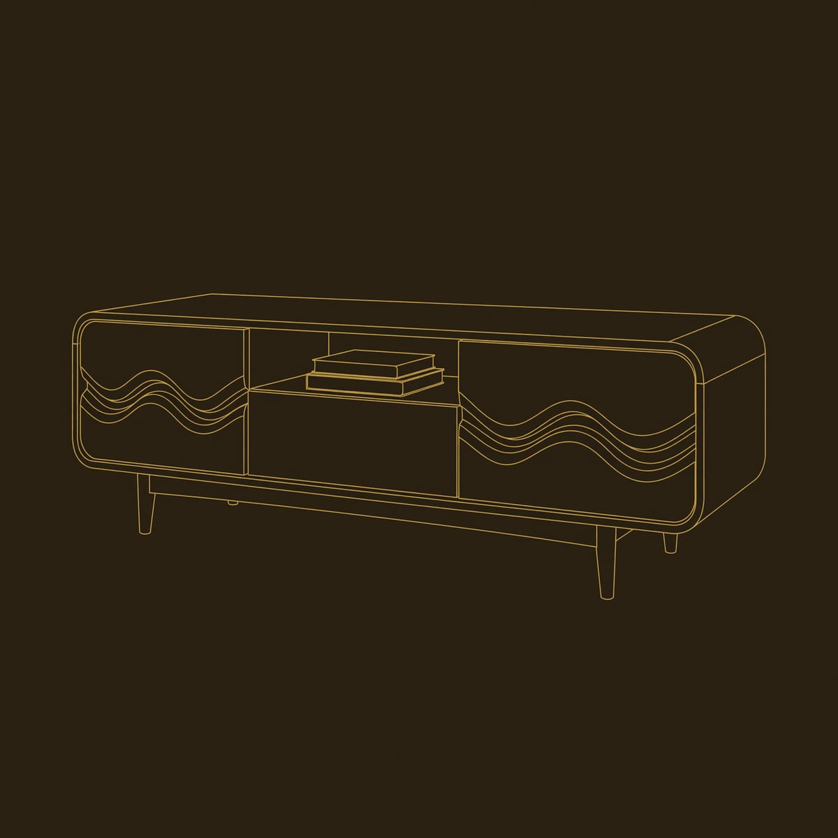 Wave Carved Door TV Cabinet for a Mid Century Room dimension diagram