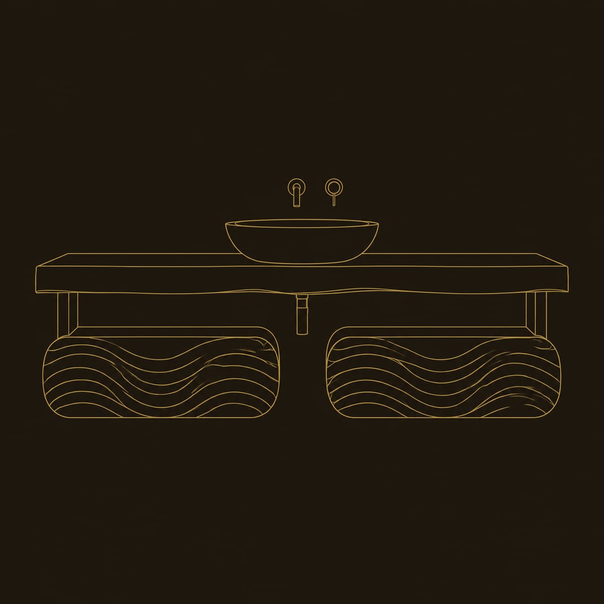 Wave Carved Floating Bathroom Vanity With Two Pods And Slab Top dimension diagram