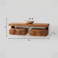 Wave Carved Floating Bathroom Vanity With Two Pods And Slab Top dimension diagram with width, height and depth