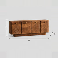 Wave Carved Four Door Sideboard With Plinth Base dimension diagram with width, height and depth