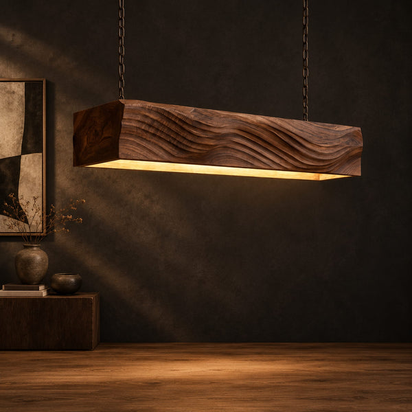 Wave Carved Linear Pendant Light With Glowing Underside