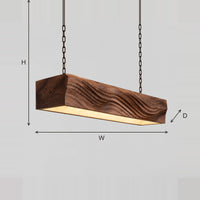 Wave Carved Linear Pendant Light With Glowing Underside dimension diagram with width, height and depth