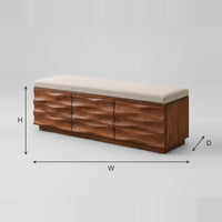 Wave Carved Panel Bench With Padded Seat dimension diagram with width, height and depth