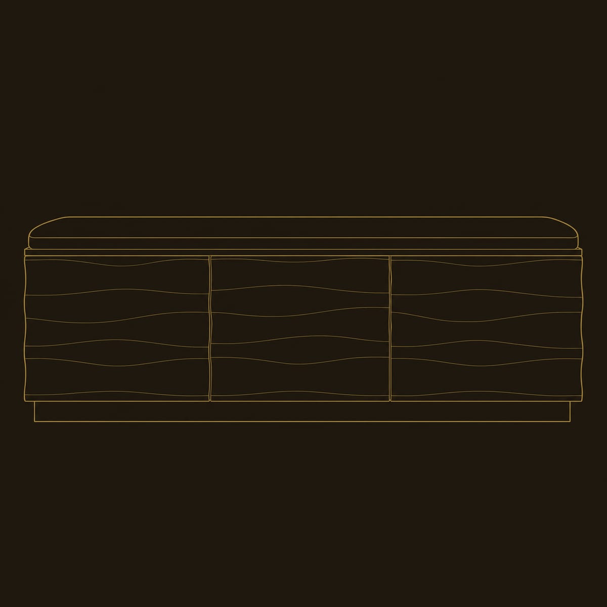 Wave Carved Panel Bench With Padded Seat dimension diagram