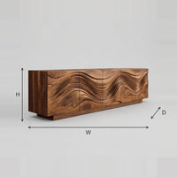 Wave Carved Sideboard With Flowing Ripples Across The Front dimension diagram with width, height and depth
