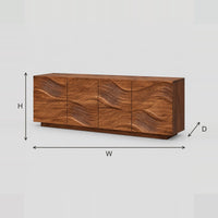 Wave Carved Sideboard With Four Flowing Relief Panels dimension diagram with width, height and depth