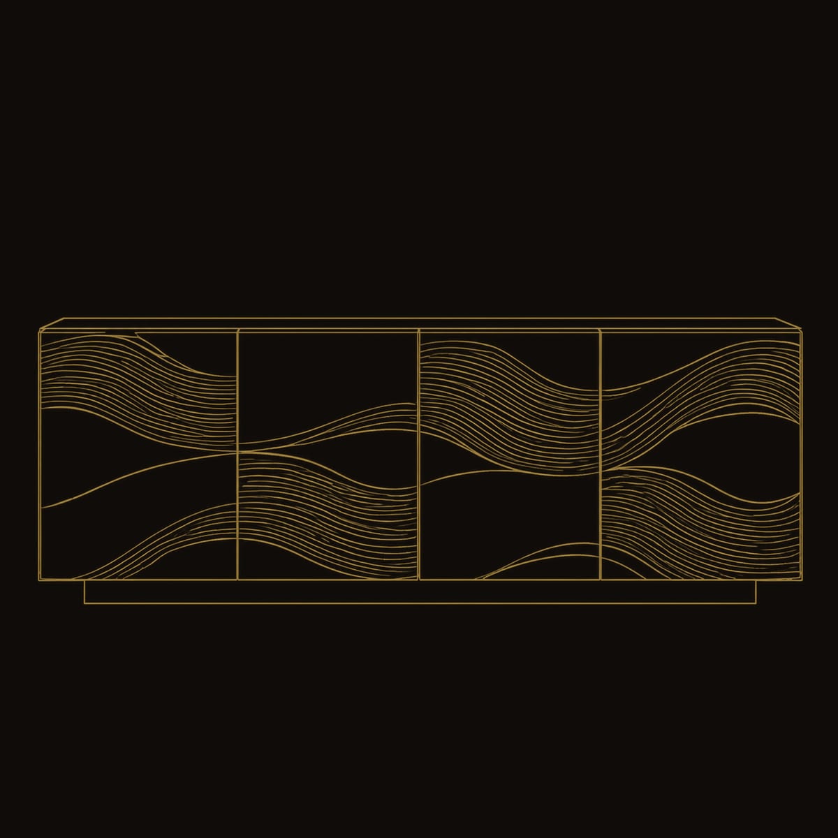 Wave Carved Sideboard With Four Flowing Relief Panels dimension diagram
