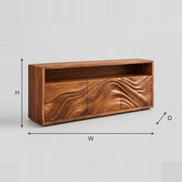 Wave Carved Sideboard With Three Panel Front And Open Top Shelf dimension diagram with width, height and depth