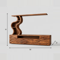 Wave Carved TV Stand With S Shaped Shelf Tower dimension diagram with width, height and depth