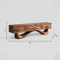 Wave Carved TV Stand With Sweeping Bow Shaped Base dimension diagram with width, height and depth