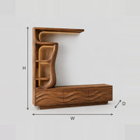 Wave Carved TV Stand With Tall Open Shelf Tower dimension diagram with width, height and depth