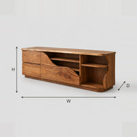 Wave Cut TV Stand With Open Shelf And Upright Slots dimension diagram with width, height and depth