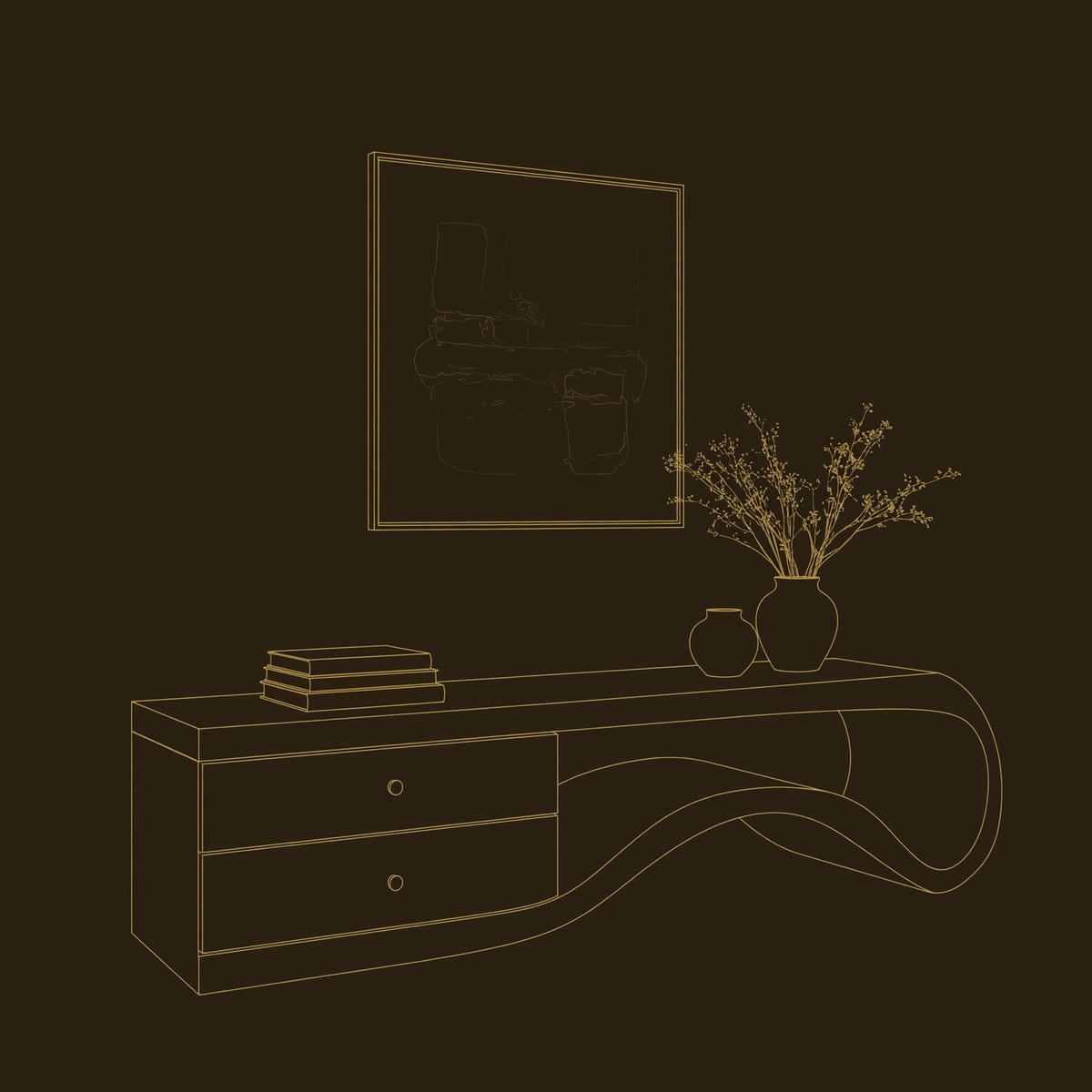 Wave End TV Stand with a Two Drawer Block dimension diagram