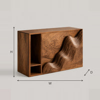 Wave Front Side Table With Open Book Slot And Low Cubby dimension diagram with width, height and depth