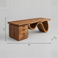 Wave Leg Desk With Three Drawers And A Thick Slab Top dimension diagram with width, height and depth
