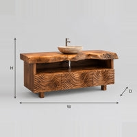 Wave Panel Bathroom Vanity With Live Edge Top dimension diagram with width, height and depth