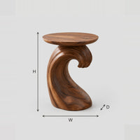 Wave Pedestal Side Table With Disc Top And Curling Crest dimension diagram with width, height and depth