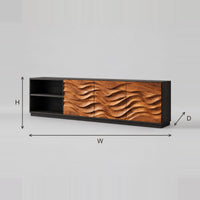 Wave Relief Sideboard With Black Frame, Open Shelves dimension diagram with width, height and depth