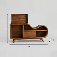 Wave Top Record Player Stand With Open Record Bay dimension diagram with width, height and depth