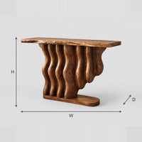 Wavy Column Base Console Table With Natural Edge Top dimension diagram with width, height and depth
