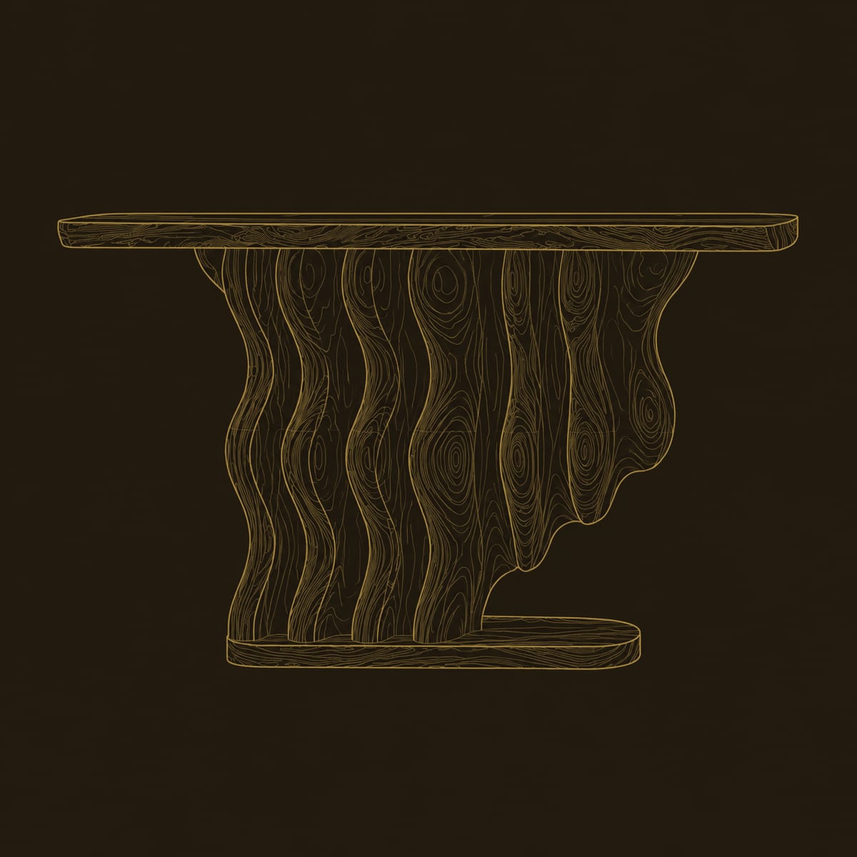 Wavy Column Base Console Table With Natural Edge Top dimension diagram