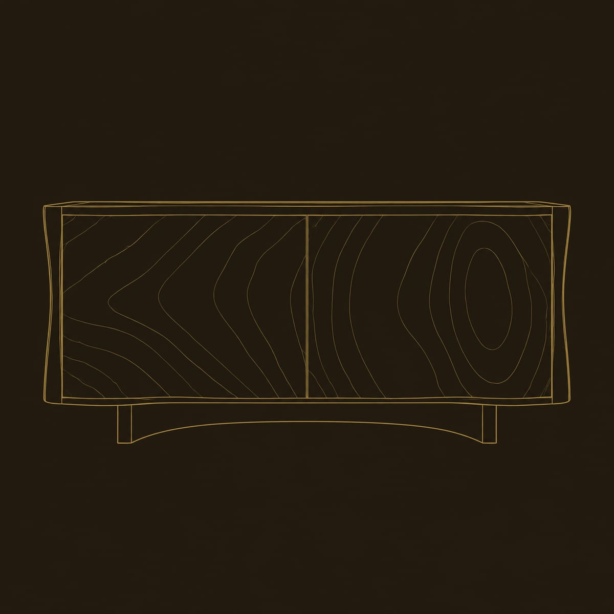 Wavy Edge Sideboard With Bold Grain And Two Panel Front dimension diagram