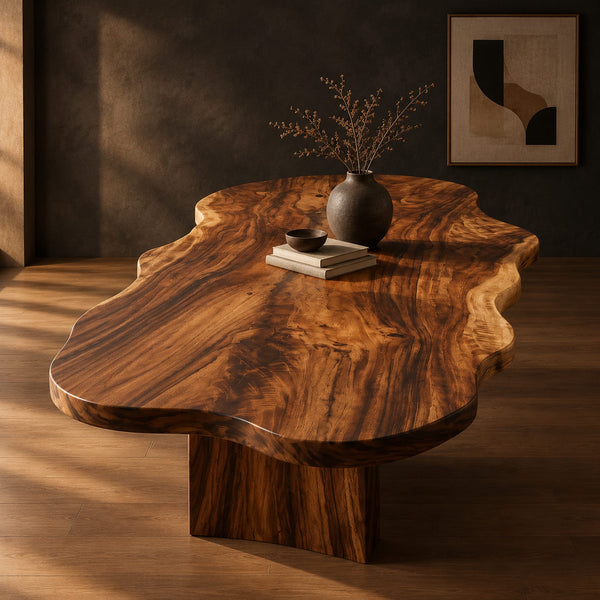 Wavy Edge Table Top With Soft Lobed Outline And Rich Grain