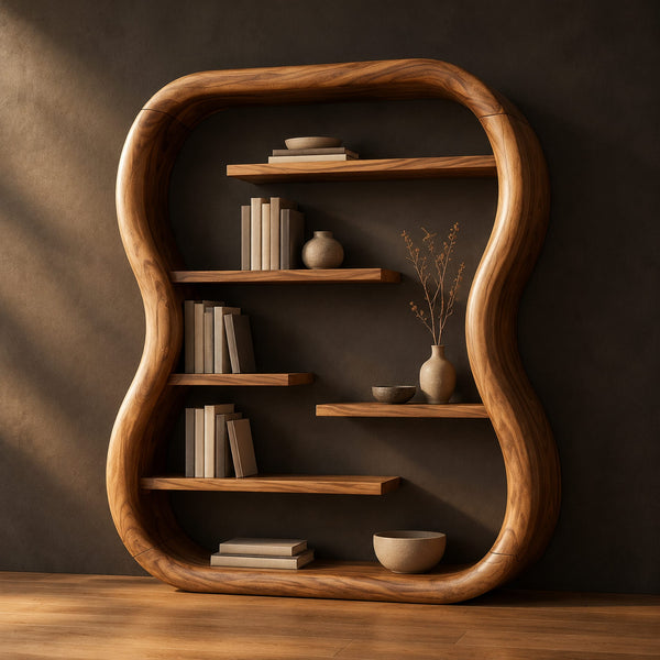 Wavy Frame Bookshelf With Staggered Open Shelves