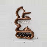 Wavy Frame Wine Rack With Stemware Rail And Oval Bay dimension diagram with width, height and depth